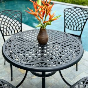 Bộ bàn ghế sân vườn BG-16 màu nâu bàn D90cm