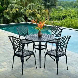 Bộ bàn ghế sân vườn BG-16 màu nâu bàn D90cm