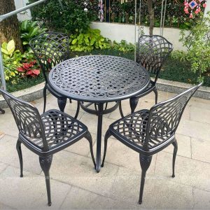 Bộ bàn ghế sân vườn BG-16 màu nâu bàn D90cm