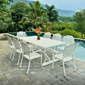 Bộ bàn ghế sân vườn BG-2.0M bàn chữ nhật 8 ghế