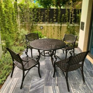 Bộ bàn ghế sân vườn BG-20 màu nâu bàn D100cm