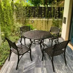 Bộ bàn ghế sân vườn BG-20 màu nâu bàn D100cm