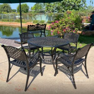 Bộ bàn ghế sân vườn BG-20 màu nâu bàn D100cm