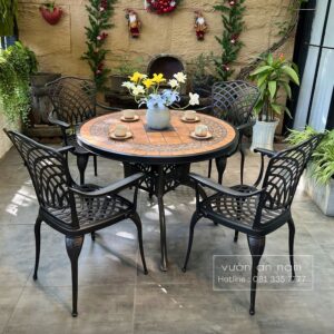 Bộ bàn ghế sân vườn BG-D100M bàn tròn mặt đá D100cm