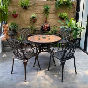 Bộ bàn ghế sân vườn BG-D100M bàn tròn mặt đá D100cm