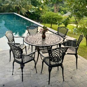 Bộ bàn ghế sân vườn BG-D120 bàn tròn 6 ghế