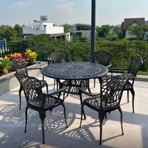 Bộ bàn ghế sân vườn BG-D120 bàn tròn 6 ghế