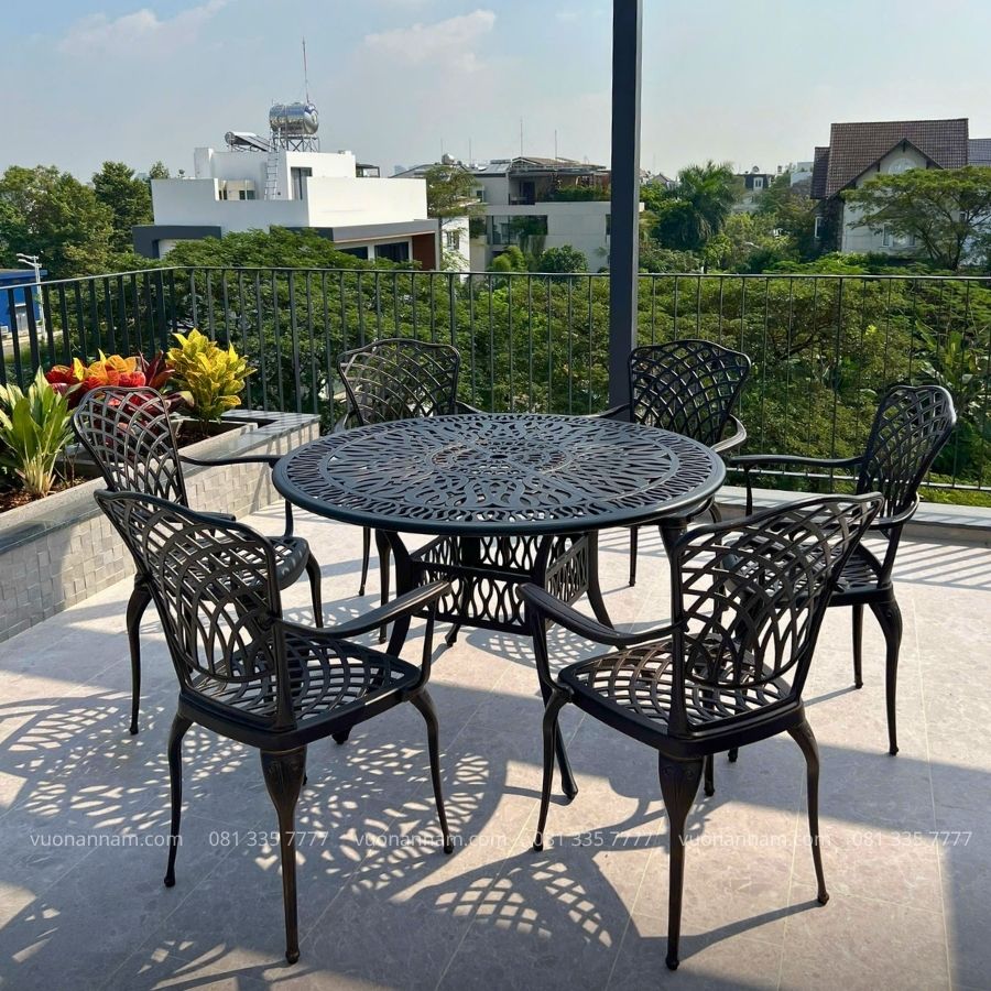 Bộ bàn ghế sân vườn BG-D120 bàn tròn 6 ghế