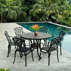 Bộ bàn ghế sân vườn BG-D120 bàn tròn 6 ghế
