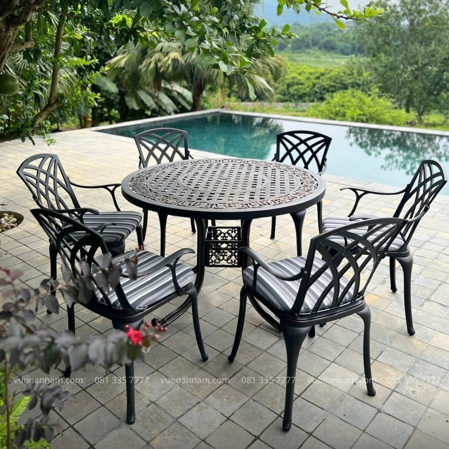Bộ bàn ghế sân vườn BG-D120 bàn tròn 6 ghế