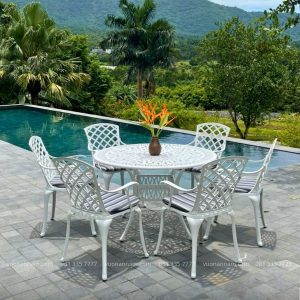 Bộ bàn ghế sân vườn BG-D120 bàn tròn 6 ghế