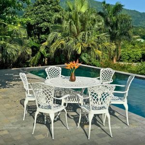 Bộ bàn ghế sân vườn BG-D120 bàn tròn 6 ghế