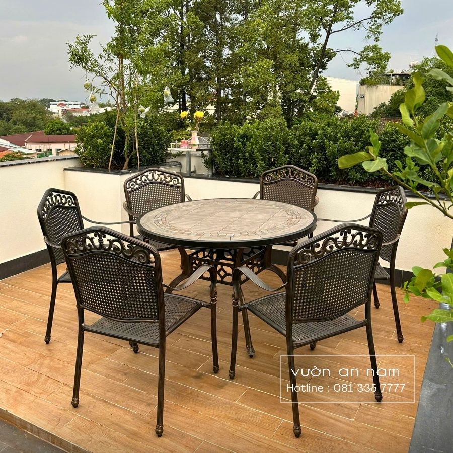 Bộ bàn ghế sân vườn BG-D120M bàn tròn 6 ghế