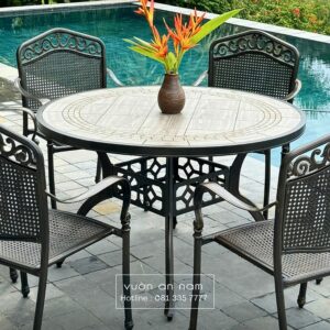Bộ bàn ghế sân vườn BG-D120M bàn tròn 6 ghế