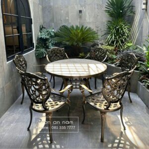 Bộ bàn ghế sân vườn BG-D120M bàn tròn 6 ghế
