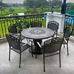 Bộ bàn ghế sân vườn BG-D120N bàn tròn 6 ghế
