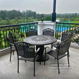 Bộ bàn ghế sân vườn BG-D120N bàn tròn 6 ghế