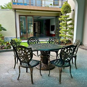 Bộ bàn ghế sân vườn BG-D120N bàn tròn 6 ghế