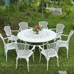 Bộ bàn ghế sân vườn BG-D150 bàn tròn 8 ghế