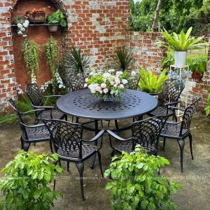 Bộ bàn ghế sân vườn BG-D150 bàn tròn 8 ghế