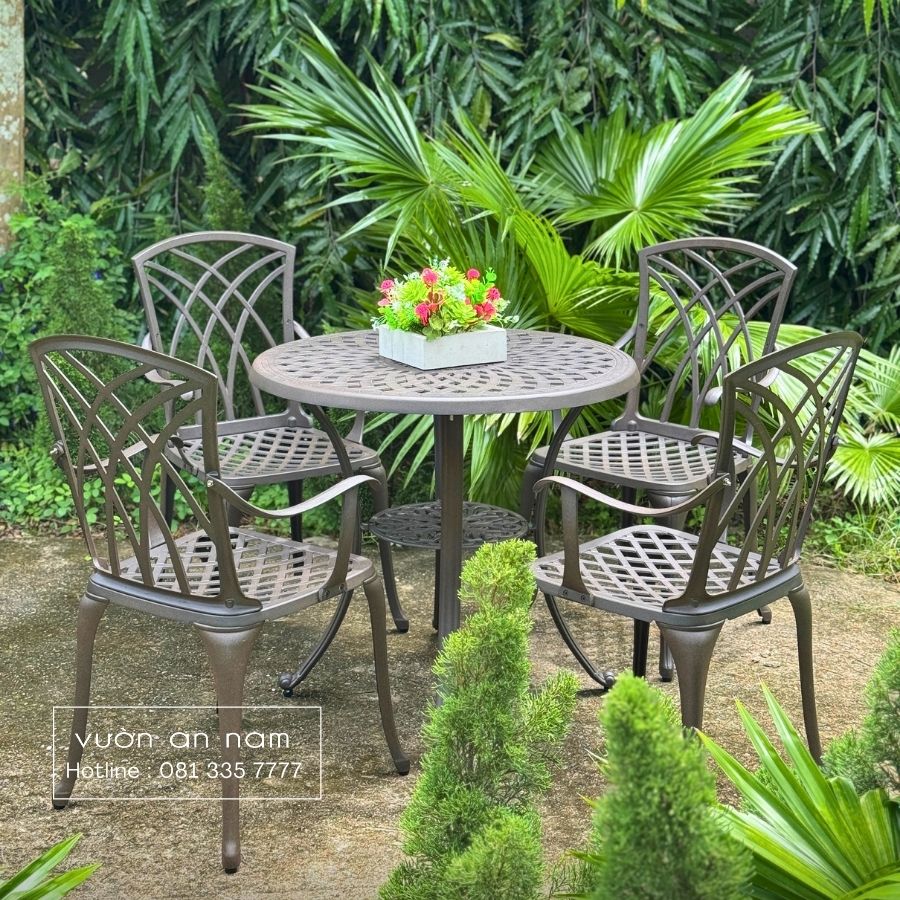 Bộ bàn ghế sân vườn BG-D80C màu cát D80cm