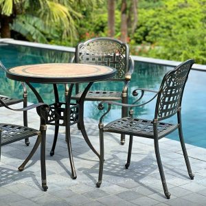 Bộ bàn ghế sân vườn BG-D80M bàn tròn 4 ghế