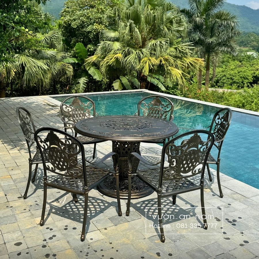 Bộ bàn ghế sân vườn BG-TN bàn tròn 6 ghế