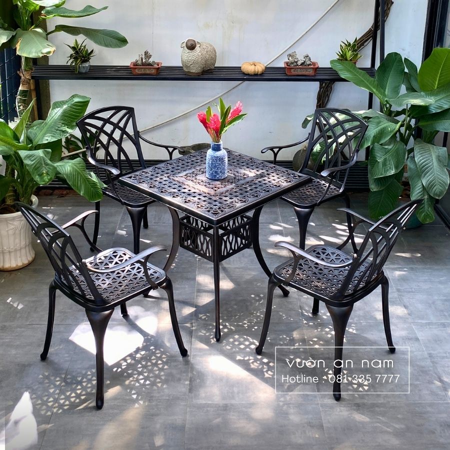 Bộ bàn ghế sân vườn BG-V80 bàn vuông 4 ghế