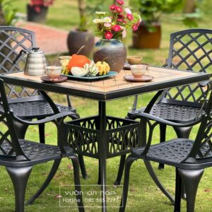 Bộ bàn ghế sân vườn BG-V80M bàn vuông mặt đá V80cm
