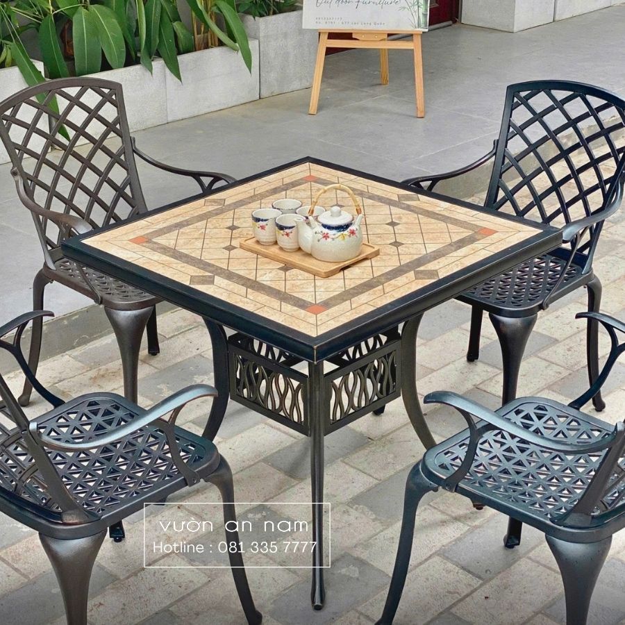 Bộ bàn ghế sân vườn BG-V80M bàn vuông mặt đá V80cm