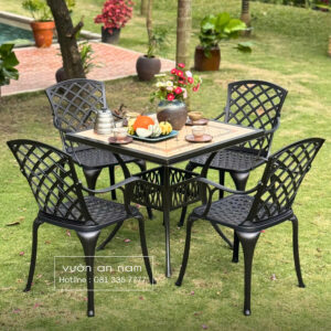 Bộ bàn ghế sân vườn BG-V80M bàn vuông mặt đá V80cm