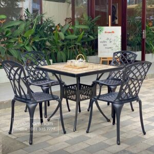 Bộ bàn ghế sân vườn BG-V80M bàn vuông mặt đá V80cm