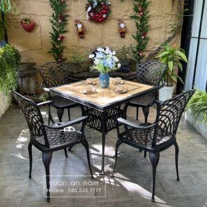 Bộ bàn ghế sân vườn BG-V80M bàn vuông mặt đá V80cm