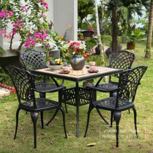 Bộ bàn ghế sân vườn BG15-V80N bàn vuông mặt đá 80cm