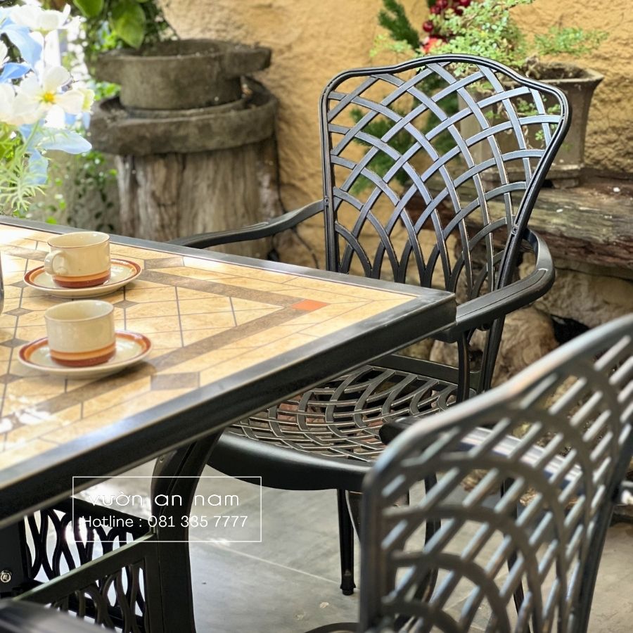 Bộ bàn ghế sân vườn BG-V80M bàn vuông mặt đá V80cm