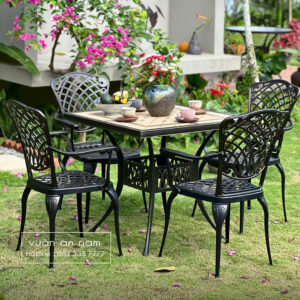 Bộ bàn ghế sân vườn BG-V80M bàn vuông mặt đá V80cm