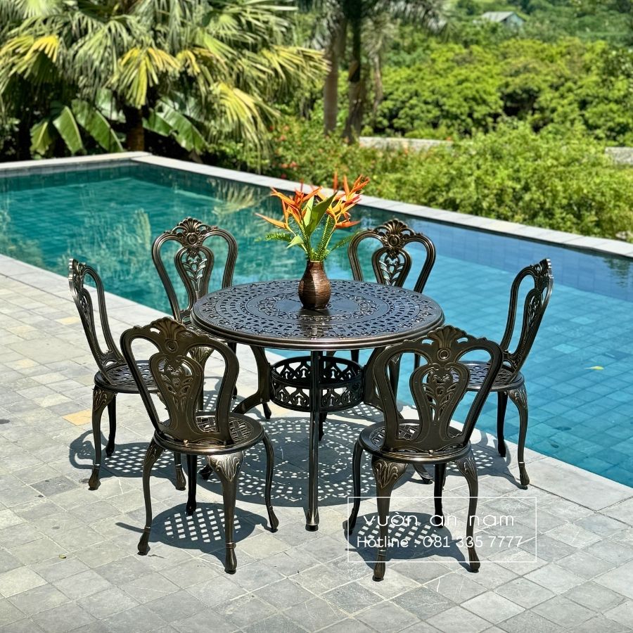 Bộ bàn ghế sân vườn BG02-D100 bàn tròn 6 ghế