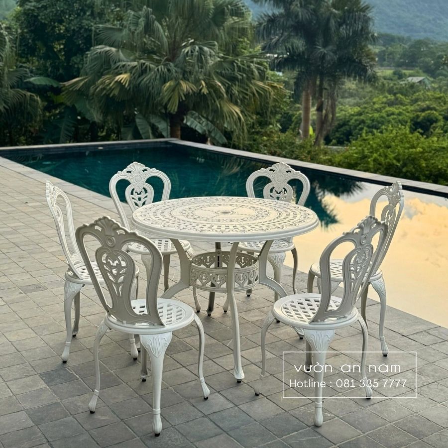 Bộ bàn ghế sân vườn BG02-D100 bàn tròn 6 ghế