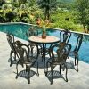 Bộ bàn ghế sân vườn BG02-D80M màu nâu bàn mặt đá D80cm