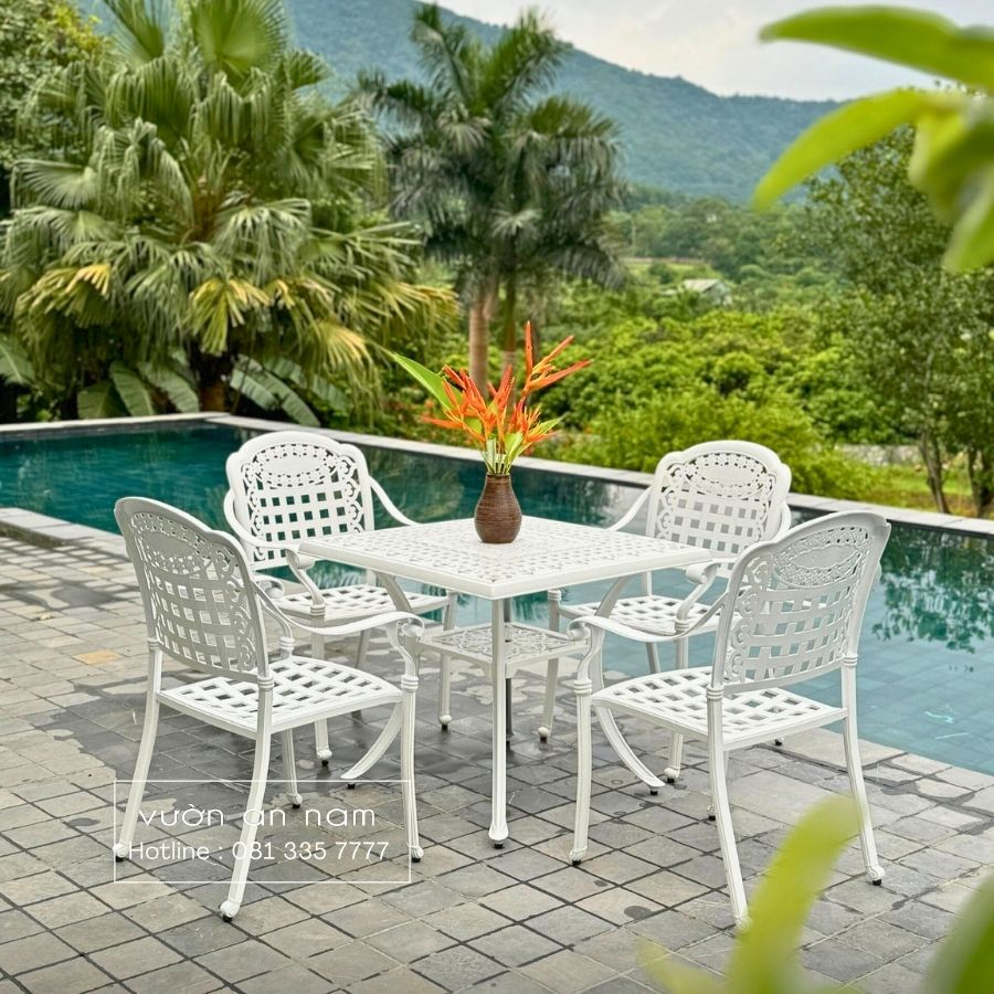 Bộ bàn ghế sân vườn BG04-V80 bàn vuông D80cm