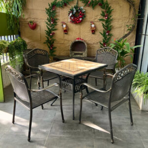 Bộ bàn ghế sân vườn BG05-V80N bàn vuông mặt đá 80cm