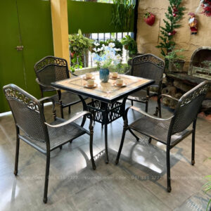 Bộ bàn ghế sân vườn BG05-V80N bàn vuông mặt đá 80cm