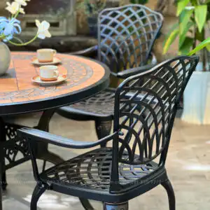 Bộ bàn ghế sân vườn BG15-D100M màu nâu bàn mặt đá D100cm