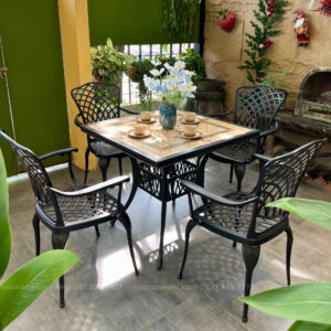 Bộ bàn ghế sân vườn BG15-V80N bàn vuông mặt đá 80cm