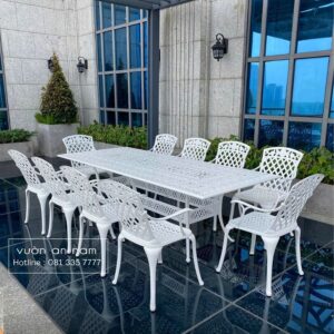 Bộ bàn ghế sân vườn BG21-2.5CN bàu chữ nhật 10 ghế