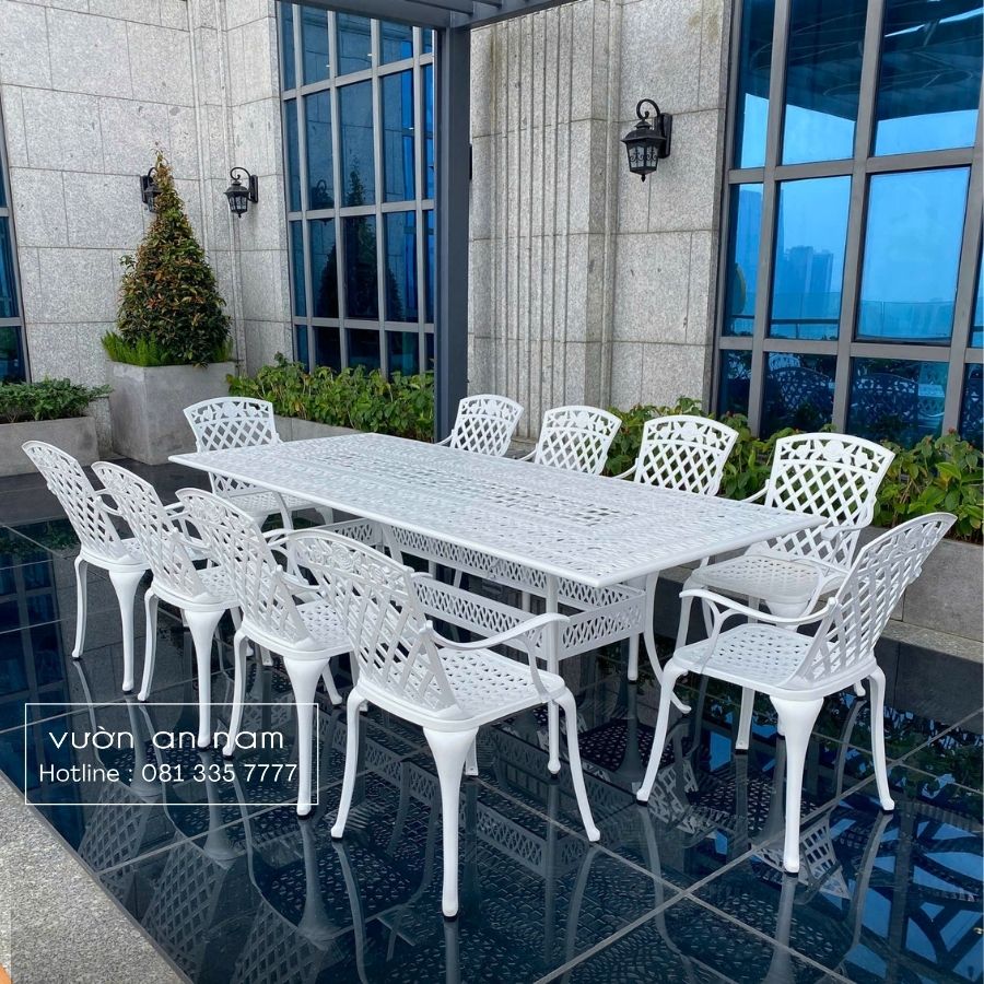 Bộ bàn ghế sân vườn BG21-2.5CN bàu chữ nhật 10 ghế