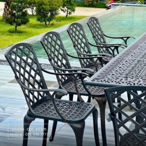 Bộ bàn ghế sân vườn BG21-2.5CN bàu chữ nhật 10 ghế