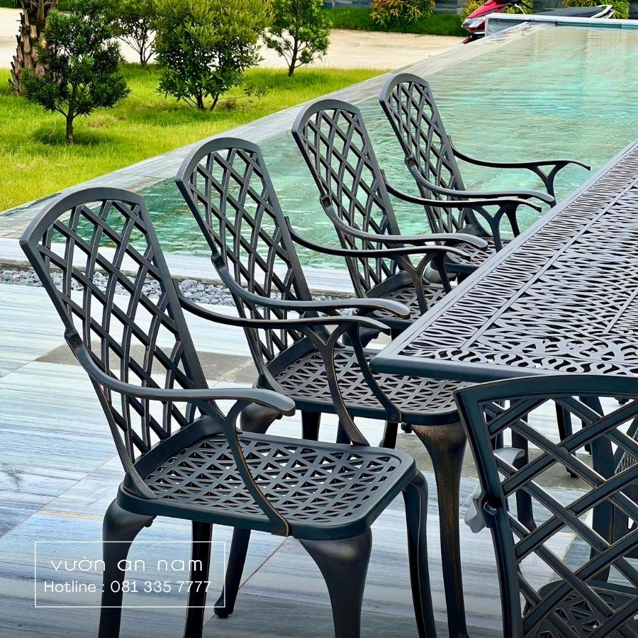 Bộ bàn ghế sân vườn BG21-2.5CN bàu chữ nhật 10 ghế