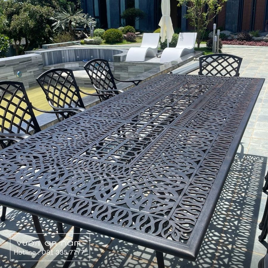 Bộ bàn ghế sân vườn BG21-2.5CN bàu chữ nhật 10 ghế