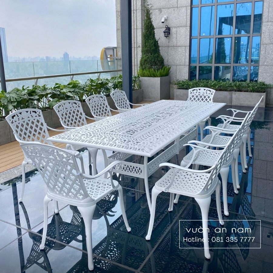 Bộ bàn ghế sân vườn BG21-2.5CN bàu chữ nhật 10 ghế